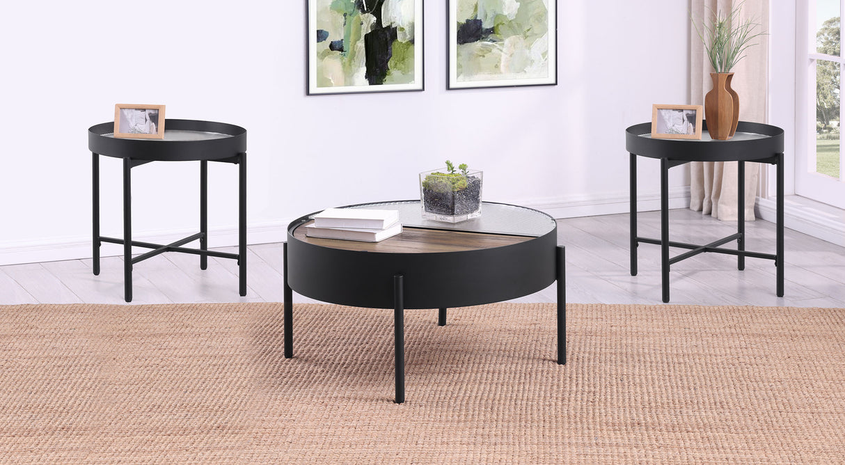 Furniture City Houma - Coaster - Ozella 3-piece Round Coffee and End Table Set Sandy Black - 707898-S3