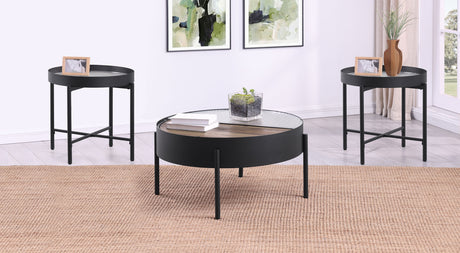 Furniture City Houma - Coaster - Ozella 3-piece Round Coffee and End Table Set Sandy Black - 707898-S3