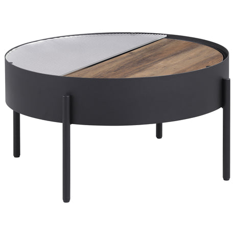 Furniture City Houma - Coaster - Ozella Round Coffee Table with Hidden Storage Sandy Black - 707898
