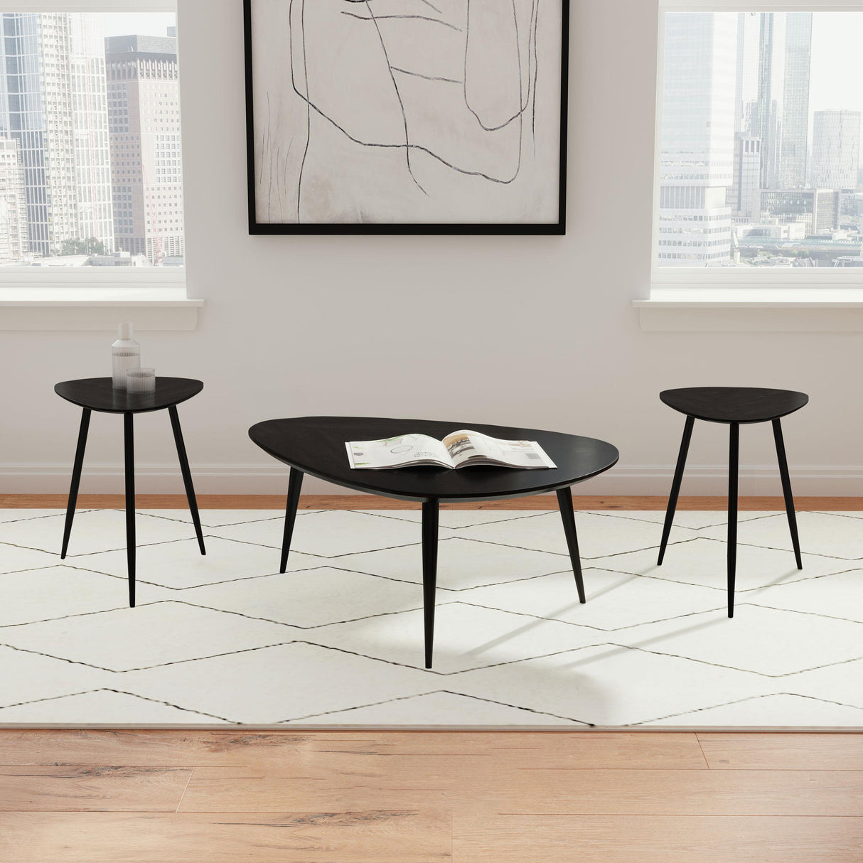 Furniture City Houma - Coaster - Odessa 3-piece Triangular Coffee and End Table Set Black - 707918-S3