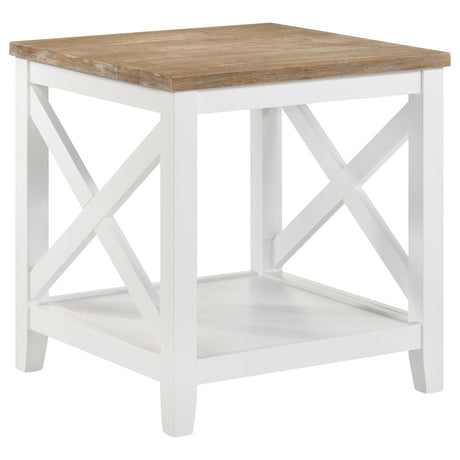 Furniture City Houma - Coaster - Hollis Square Wood End Table With Shelf Brown and White - 708097