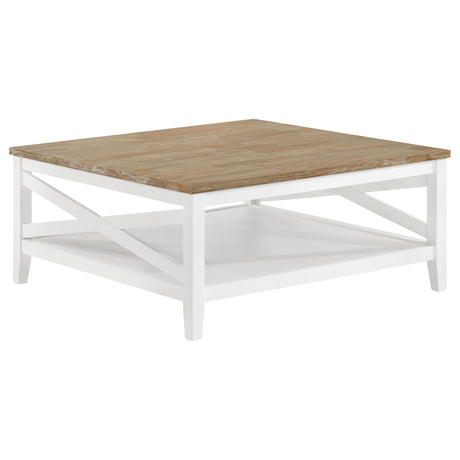 Furniture City Houma - Coaster - Hollis Square Wood Coffee Table With Shelf Brown and White - 708098