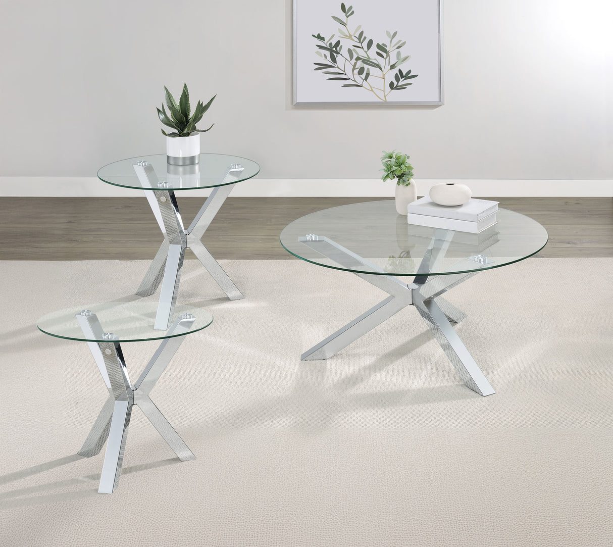 Furniture City Houma - Coaster - Kenzie 3-piece Round Coffee and End Table Set Chrome - 708128-S3