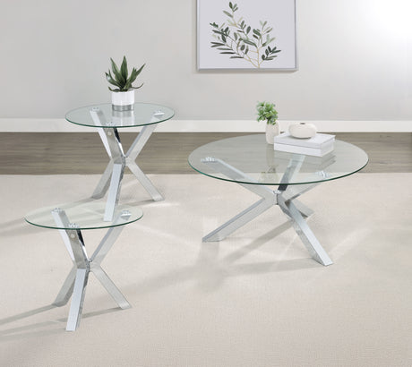 Furniture City Houma - Coaster - Kenzie 3-piece Round Coffee and End Table Set Chrome - 708128-S3