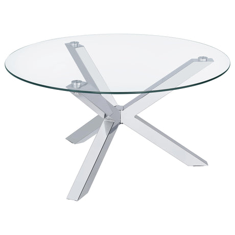 Furniture City Houma - Coaster - Kenzie Round Tempered Glass Top Cocktail Coffee Table Chrome - 708128