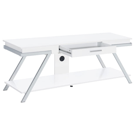 Furniture City Houma - Coaster - Marcia 1-drawer Wood 60-inch TV Stand White High Gloss - 708152