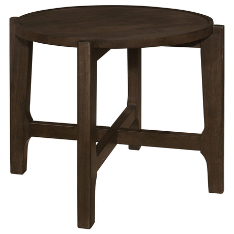Furniture City Houma - Coaster - Cota Round Solid Wood End Table Dark Brown - 708287