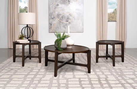 Furniture City Houma - Coaster - Cota 3-piece Solid Wood Coffee and End Table Set Dark Brown - 708288-S3