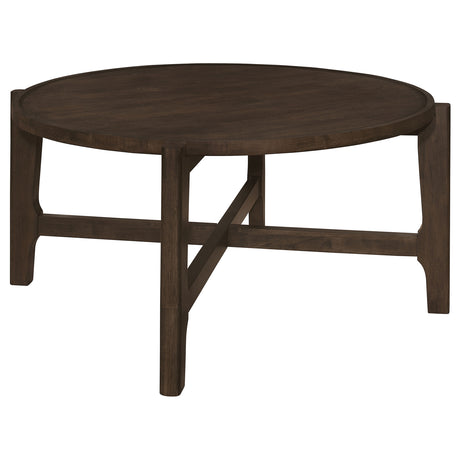 Furniture City Houma - Coaster - Cota Round Solid Wood Coffee Table Dark Brown - 708288