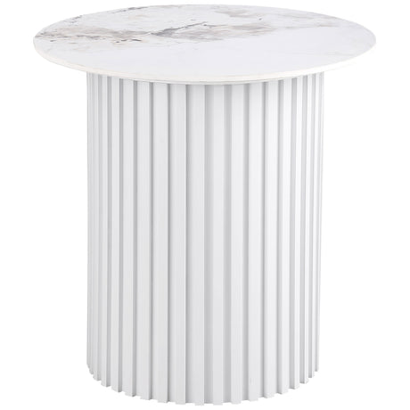 Furniture City Houma - Coaster - Rowena Round Sintered Stone End Table White Faux Marble - 708337