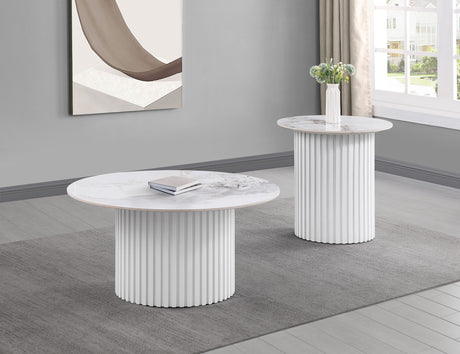 Furniture City Houma - Coaster - Rowena 2-piece Coffee and End Table Set White Faux Marble - 708338-S2