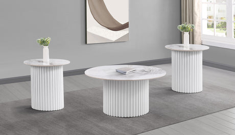 Furniture City Houma - Coaster - Rowena 3-piece Coffee and End Table Set White Faux Marble - 708338-S3
