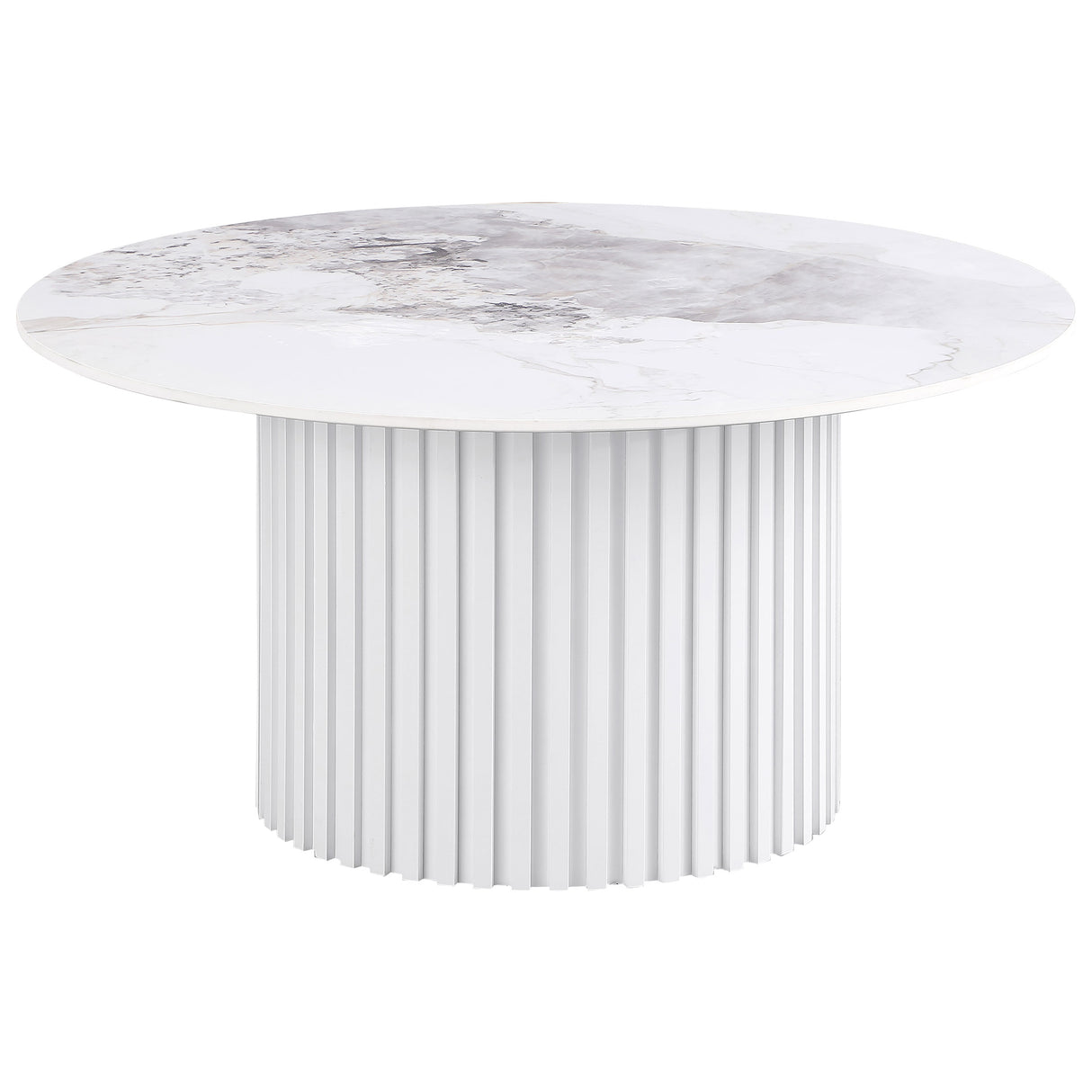 Furniture City Houma - Coaster - Rowena Round Sintered Stone Coffee Table White Faux Marble - 708338