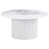 Furniture City Houma - Coaster - Rowena Round Sintered Stone Coffee Table White Faux Marble - 708338