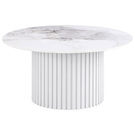 Furniture City Houma - Coaster - Rowena Round Sintered Stone Coffee Table White Faux Marble - 708338
