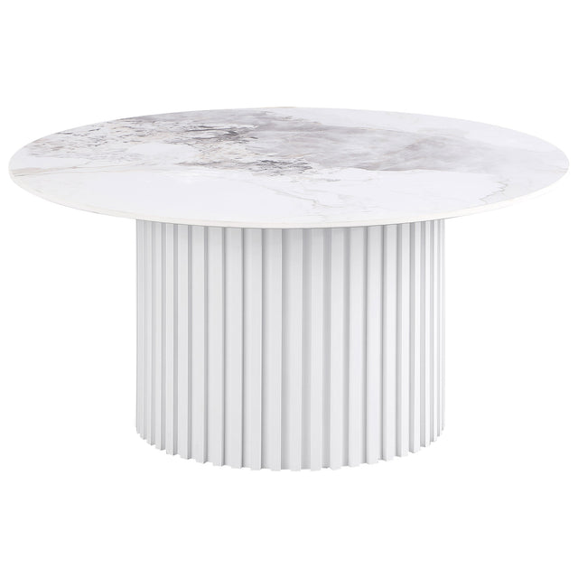 Furniture City Houma - Coaster - Rowena Round Sintered Stone Coffee Table White Faux Marble - 708338