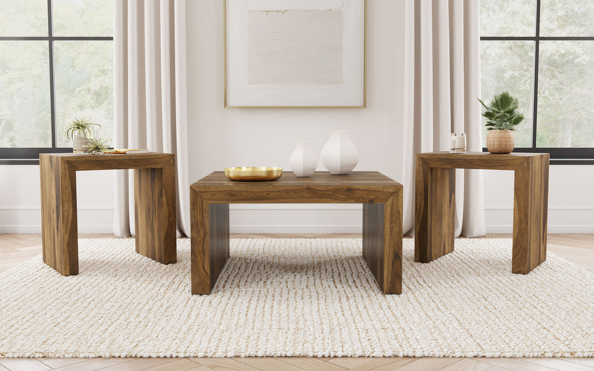 Furniture City Houma - Coaster - Odilia 3-piece Solid Wood Coffee and End Table Set Auburn - 708418-S3