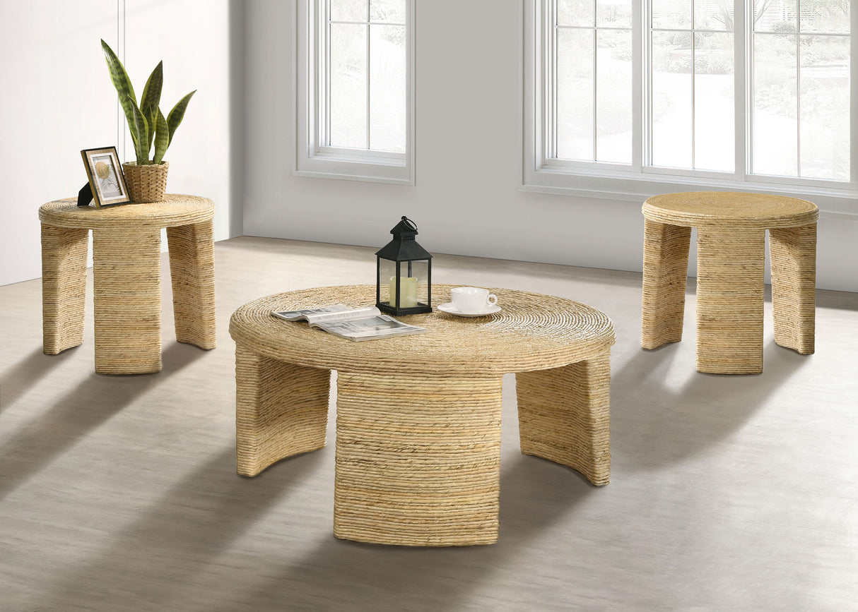 Furniture City Houma - Coaster - Artina 3-piece Rattan Coffee and End Table Set Natural - 708508-S3
