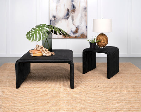Furniture City Houma - Coaster - Cahya 2-piece Rattan Coffee and End Table Set Black - 708518-S2