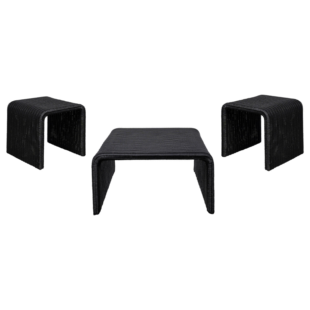 Furniture City Houma - Coaster - Cahya 3-piece Rattan Coffee and End Table Set Black - 708518-S3