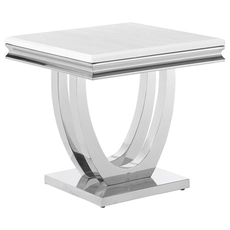 Furniture City Houma - Coaster - Kerwin Square Stone Top End Table White and Chrome - 708537