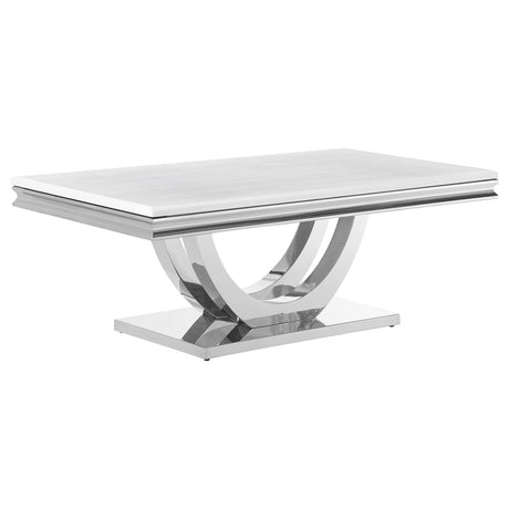 Furniture City Houma - Coaster - Kerwin Rectangular Stone Top Coffee Table White and Chrome - 708538