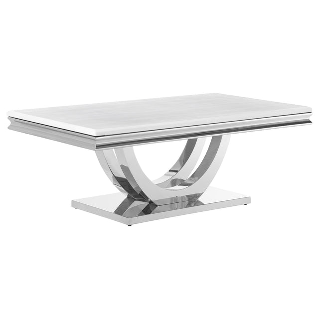 Furniture City Houma - Coaster - Kerwin Rectangular Stone Top Coffee Table White and Chrome - 708538