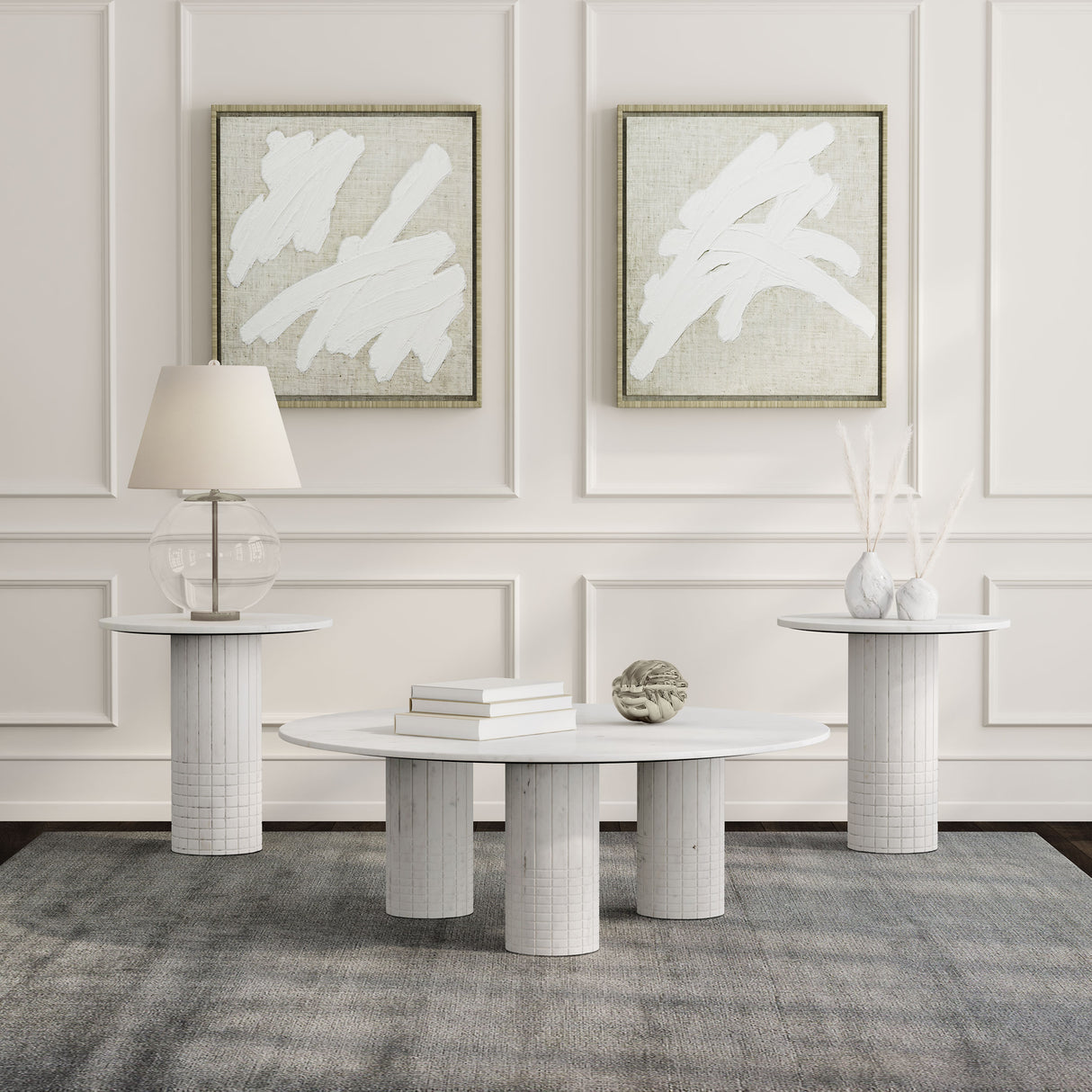 Furniture City Houma - Coaster - Astoria 3-piece Marble Coffee and End Table Set White - 709668-S3