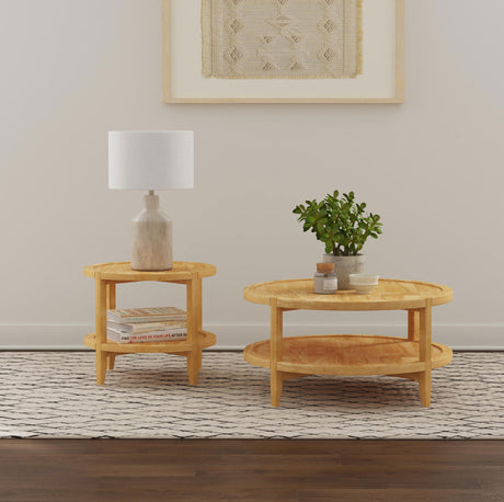 Furniture City Houma - Coaster - Camillo 2-piece Round Coffee and End Table Set Maple  - 709698-S2