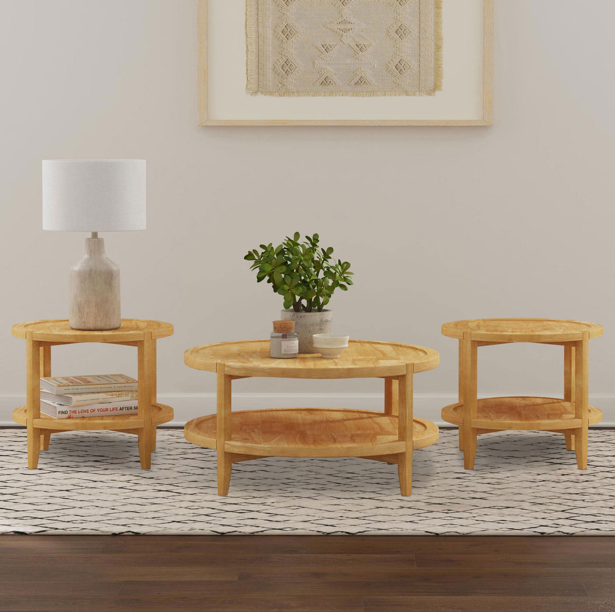 Furniture City Houma - Coaster - Camillo 3-piece Round Coffee and End Table Set Maple  - 709698-S3