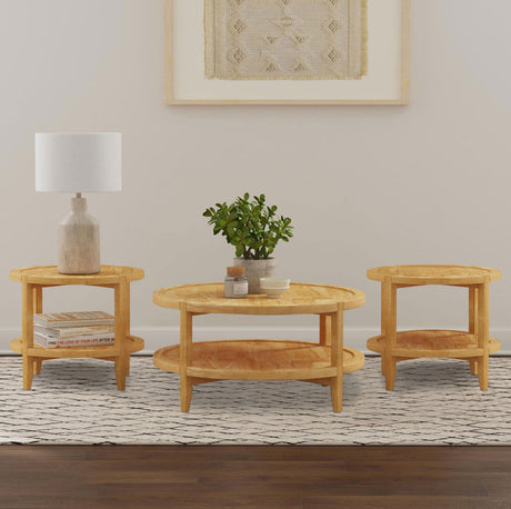 Furniture City Houma - Coaster - Camillo 3-piece Round Coffee and End Table Set Maple  - 709698-S3