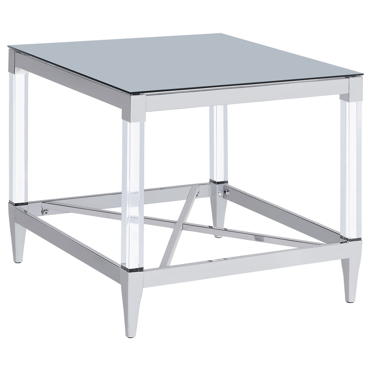 Furniture City Houma - Coaster - Lindley Square Tempered Mirror Acrylic Side End Table Chrome - 709727