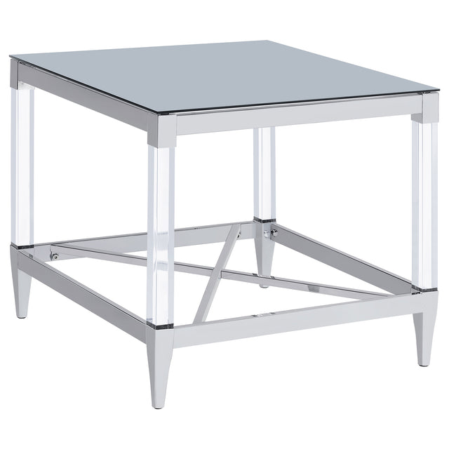 Furniture City Houma - Coaster - Lindley Square Tempered Mirror Acrylic Side End Table Chrome - 709727