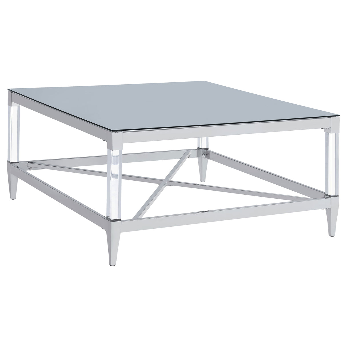 Furniture City Houma - Coaster - Lindley Square Tempered Mirror Acrylic Coffee Table Chrome - 709728