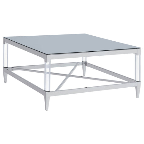 Furniture City Houma - Coaster - Lindley Square Tempered Mirror Acrylic Coffee Table Chrome - 709728