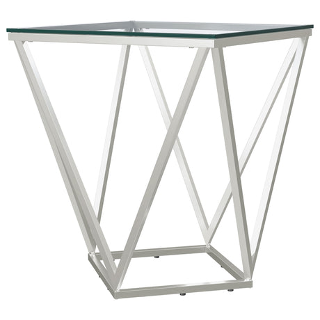 Furniture City Houma - Coaster - Brittania Square Glass Top Geometric End Table Nickel - 709737