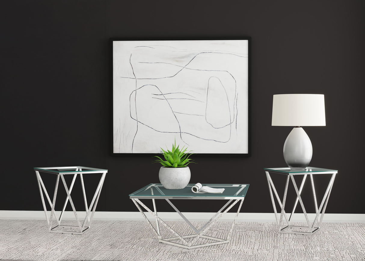 Furniture City Houma - Coaster - Brittania 3-piece Square Coffee and End Table Set Nickel - 709738-S3