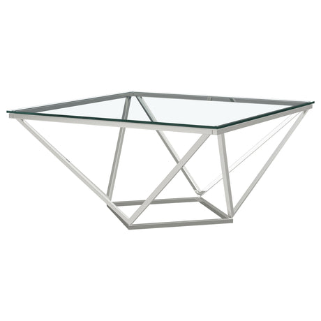 Furniture City Houma - Coaster - Brittania Square Glass Top Geometric Coffee Table Nickel - 709738