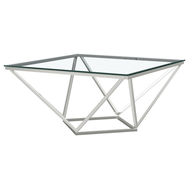 Furniture City Houma - Coaster - Brittania Square Glass Top Geometric Coffee Table Nickel - 709738