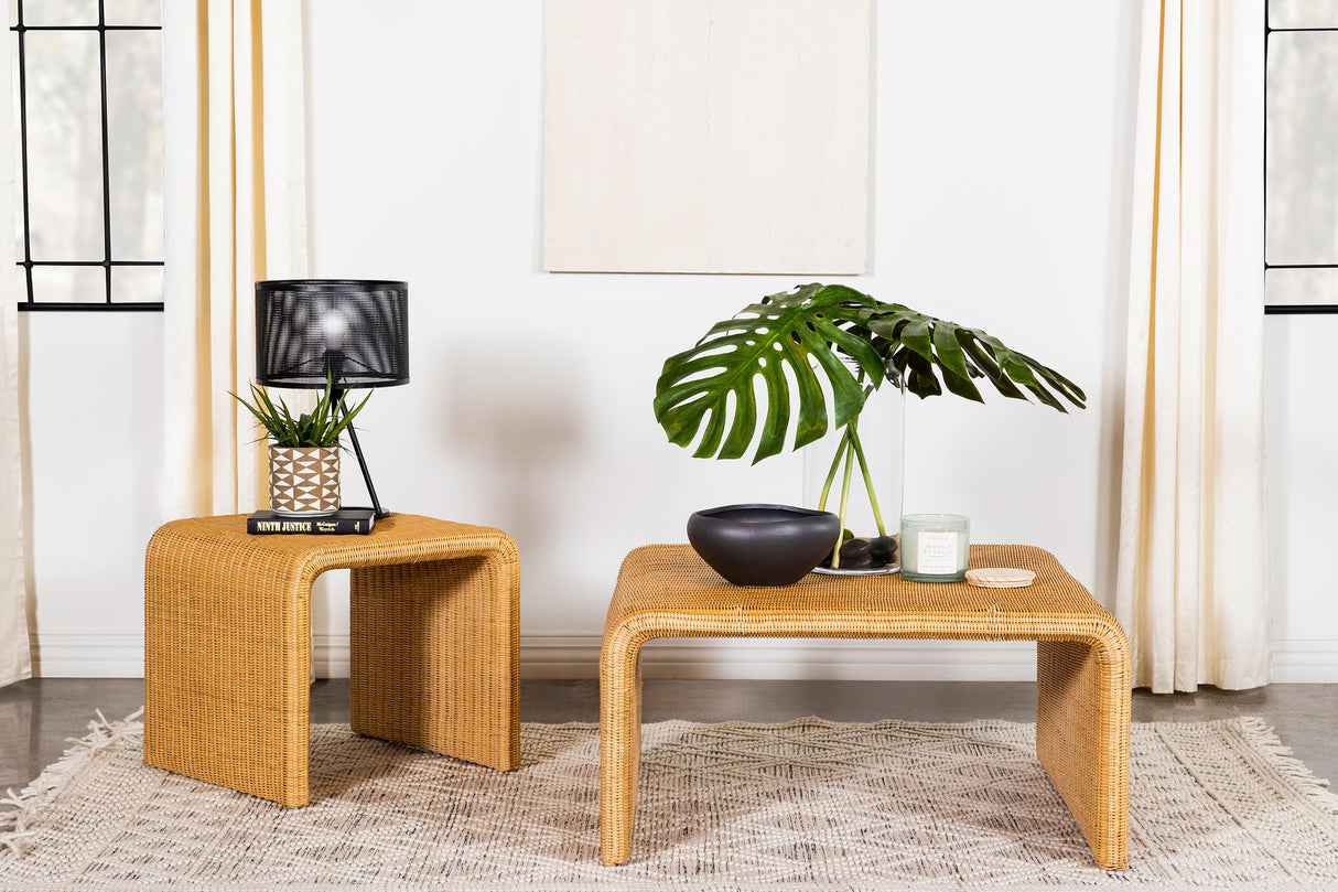 Furniture City Houma - Coaster - Cahya 2-piece Rattan Coffee and End Table Set Natural - 709818-S2