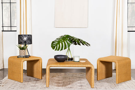 Furniture City Houma - Coaster - Cahya 3-piece Rattan Coffee and End Table Set Natural - 709818-S3