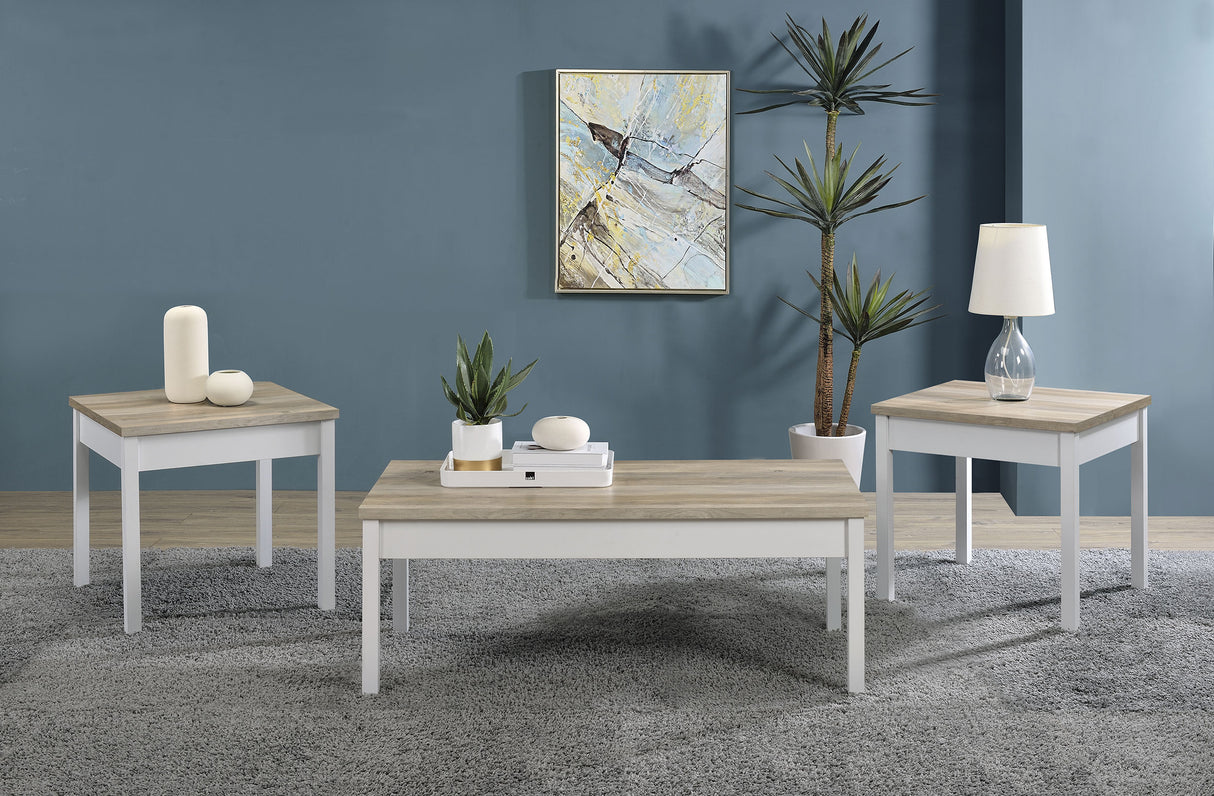 Furniture City Houma - Coaster - Stacie 3-piece Coffee Table Set Distressed Pine and White - 709950
