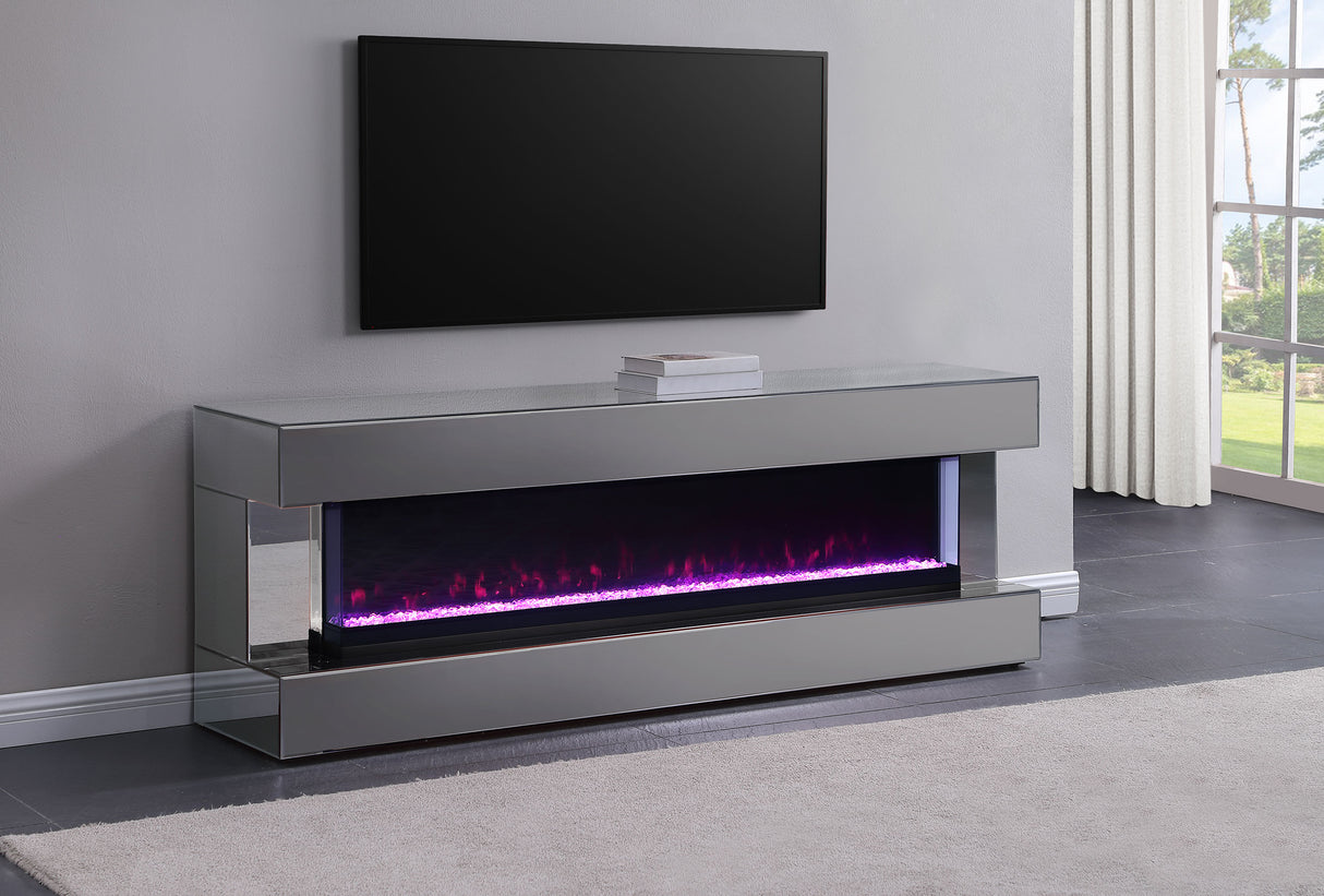 Furniture City Houma - Coaster - Vallerie 71-inch TV Stand with Visual Flame Box Grey Mirror - 710021