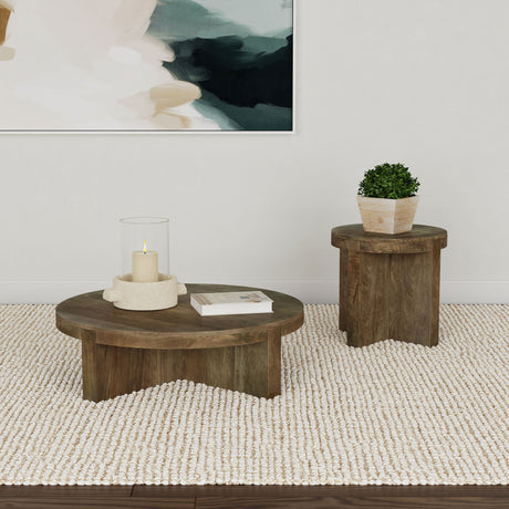 Furniture City Houma - Coaster - Kinkaid 2-piece Solid Wood Coffee and End Table Set Brown - 710138-S2
