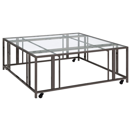 Furniture City Houma - Coaster - Adri Square Glass Top Coffee Table with Casters Black Nickel - 710178