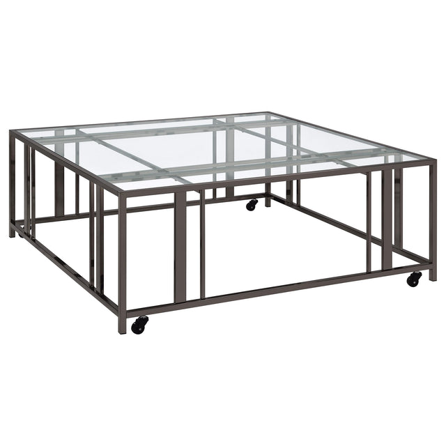 Furniture City Houma - Coaster - Adri Square Glass Top Coffee Table with Casters Black Nickel - 710178