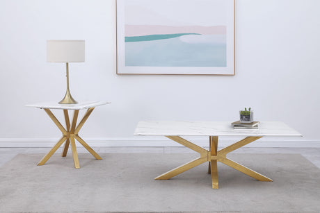 Furniture City Houma - Coaster - Visalia 2-piece Faux Marble Coffee and End Table Set White - 710218-S2