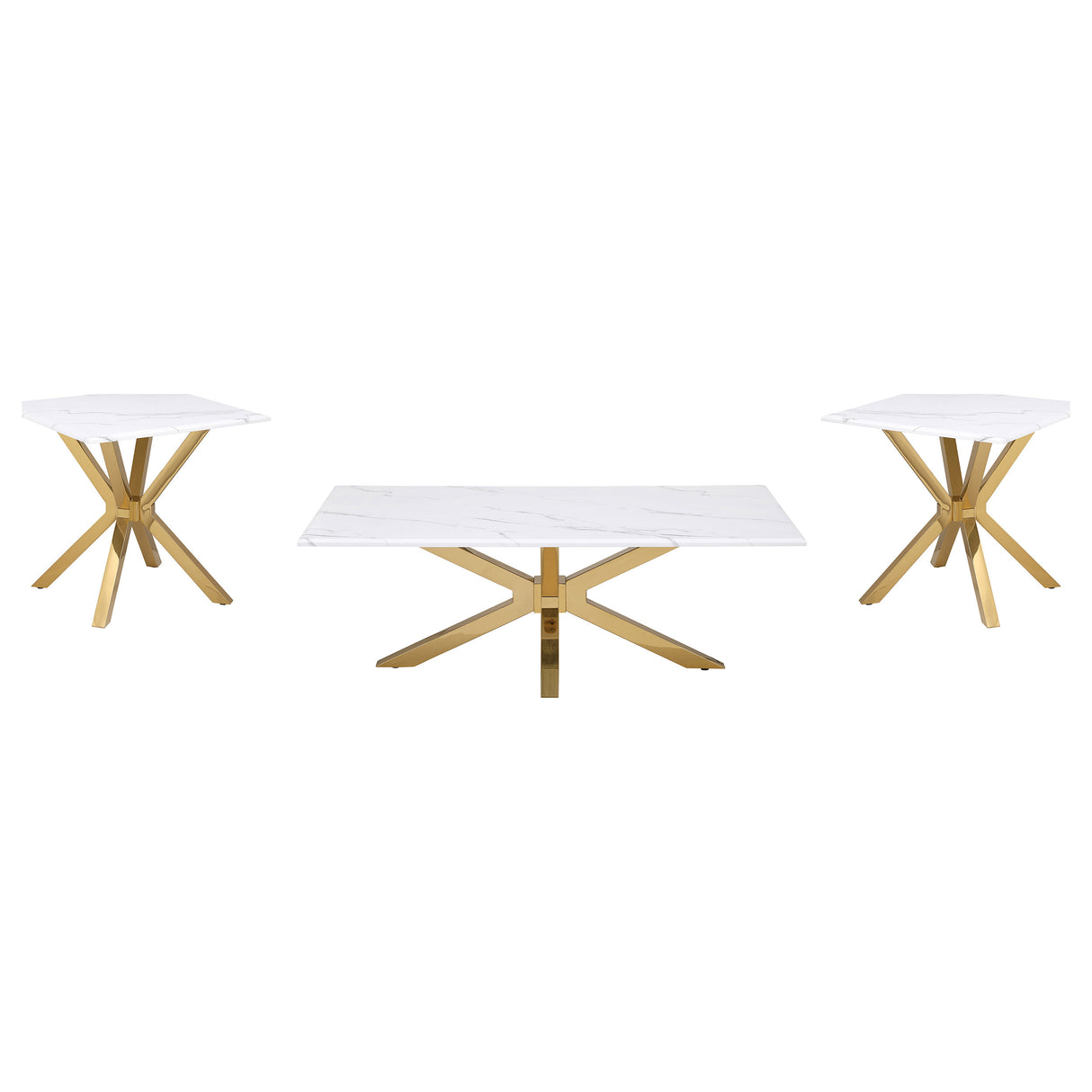 Furniture City Houma - Coaster - Visalia 3-piece Faux Marble Coffee and End Table Set White - 710218-S3