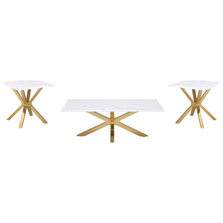 Furniture City Houma - Coaster - Visalia 3-piece Faux Marble Coffee and End Table Set White - 710218-S3