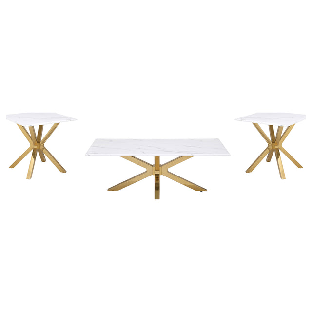 Furniture City Houma - Coaster - Visalia 3-piece Faux Marble Coffee and End Table Set White - 710218-S3